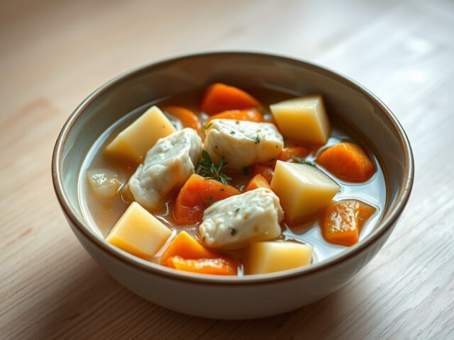 Stoofpotje van aardappel en zeeduivel