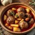 Stoofpotje van gehaktballetjes in een sherry-tomatensaus