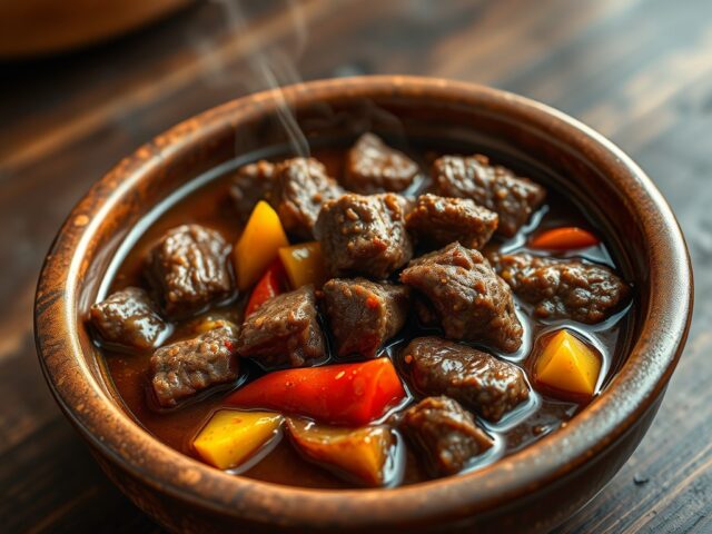 Stoofpotje van rund met paprika en balsamicoazijn