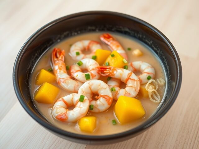 Stoofpotje van scampi’s met mango en gember