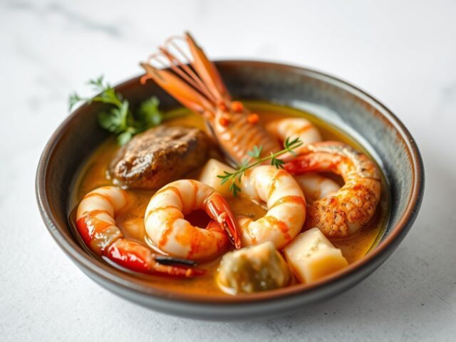 Stoofpotje van schelp en schaaldieren met artisjok