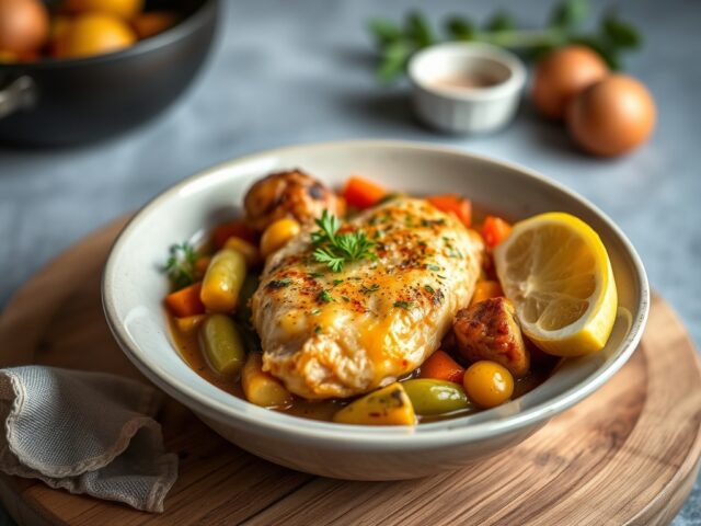 Stoofschotel (cassoulet) van kip en groenten — AI-gegenereerde illustratie