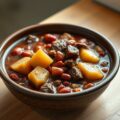 Stoofschotel van aardappelen en chilirundvlees