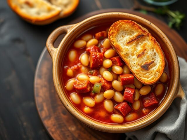 Stoofschotel van Bonen en Chorizo met Broodkorst