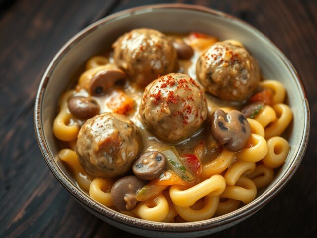 Stroganoff-gehaktballetjes met macaroni
