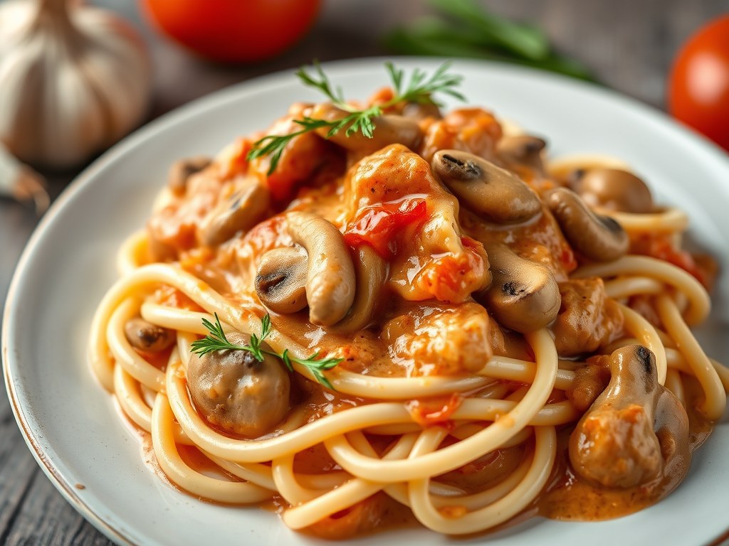 Stroganoff-saus, AI-gegenereerde illustratie