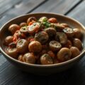 Stroganoff van kastanjechampignons en uitjes