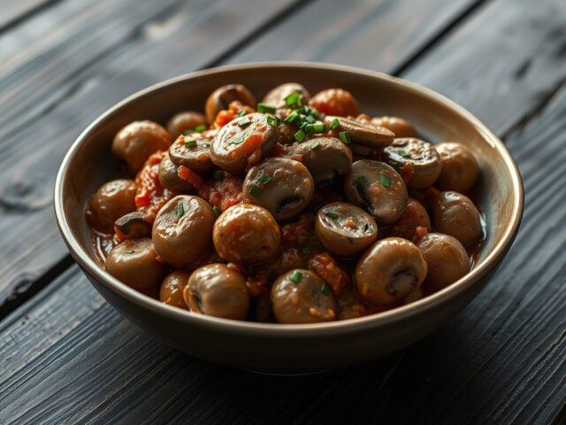 Stroganoff van kastanjechampignons en uitjes
