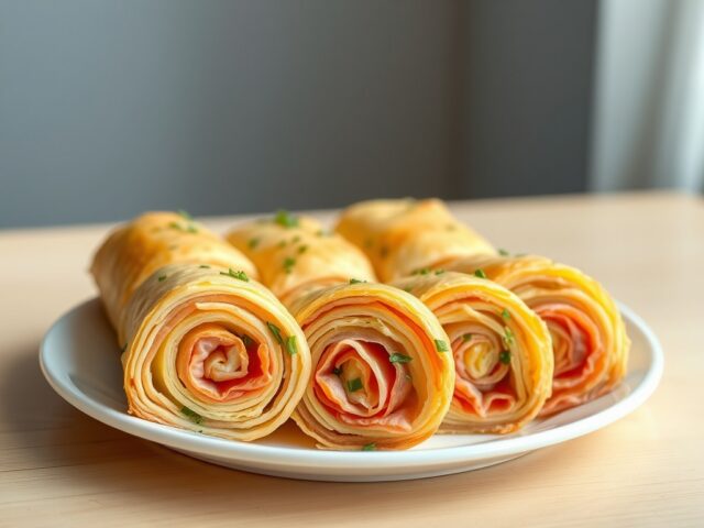 Strudel met omelet en rauwe ham