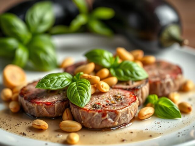Struisvogel filet medaillons met pistache noten
