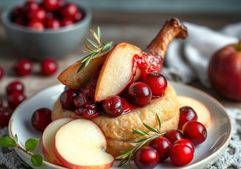 Struisvogelbiefstuk met cranberry’s, AI-gegenereerde illustratie