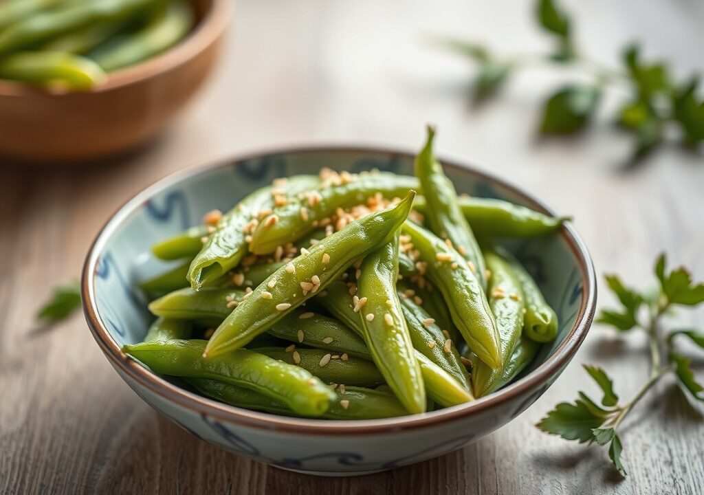 sugar snaps met sesamzout, AI-gegenereerde illustratie