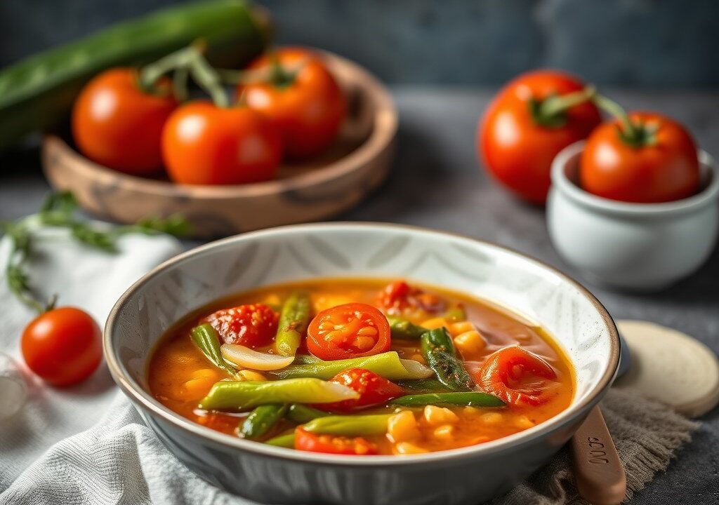 Supersnelle lente-minestrone, AI-gegenereerde illustratie