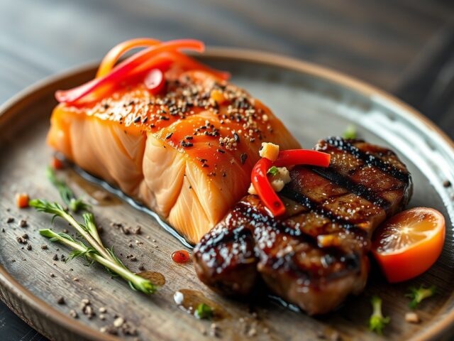 surf and turf: zalm en biefstuk