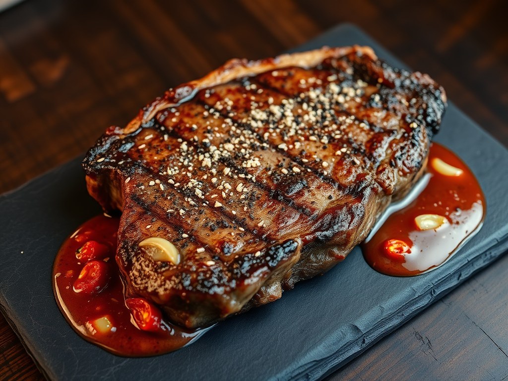T-Bonesteaks met Tomatensaus, AI-gegenereerde illustratie
