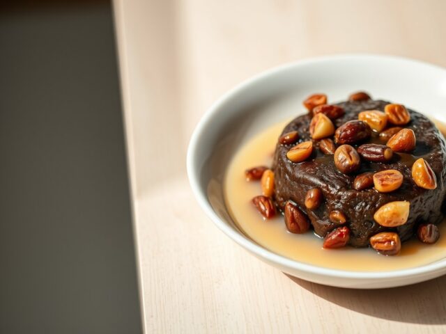 Taaitaaipudding met vanillesaus