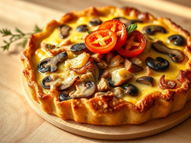 taart met kastanjechampignons en kalkoen
