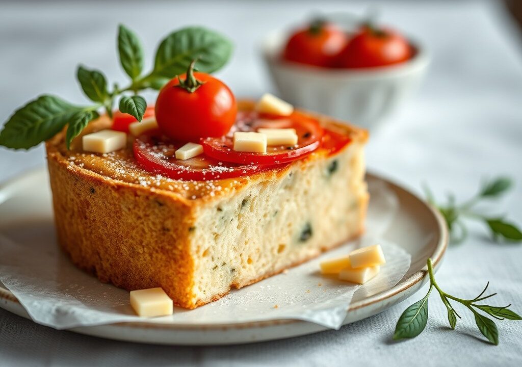 Taart met manchego en tomaat, AI-gegenereerde illustratie