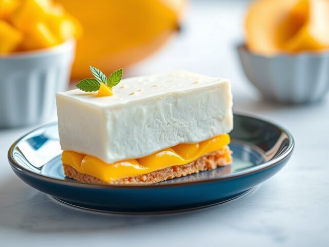 Taart van romige mousse en mango