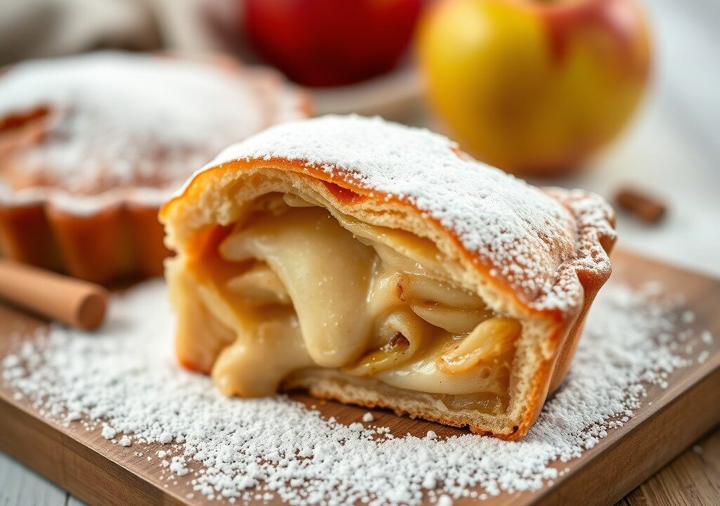 Taartje met een dakje: Engelse apple pie:, AI-gegenereerde illustratie