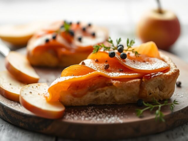 taartje van gerookte zalm en appel