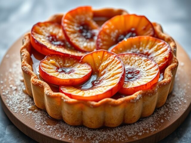 Taartje van karamel en geflambeerde appeltjes
