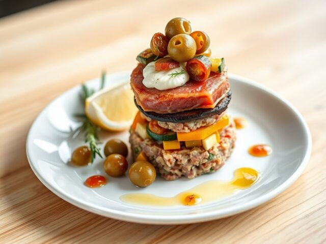 Taartje van pastrami en tonijn