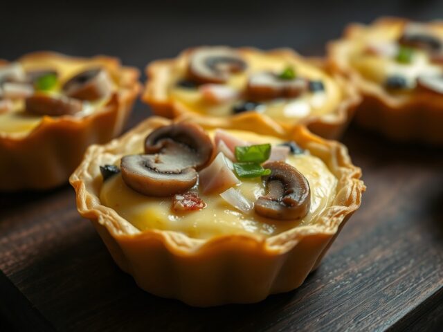 taartjes met ham en champignons