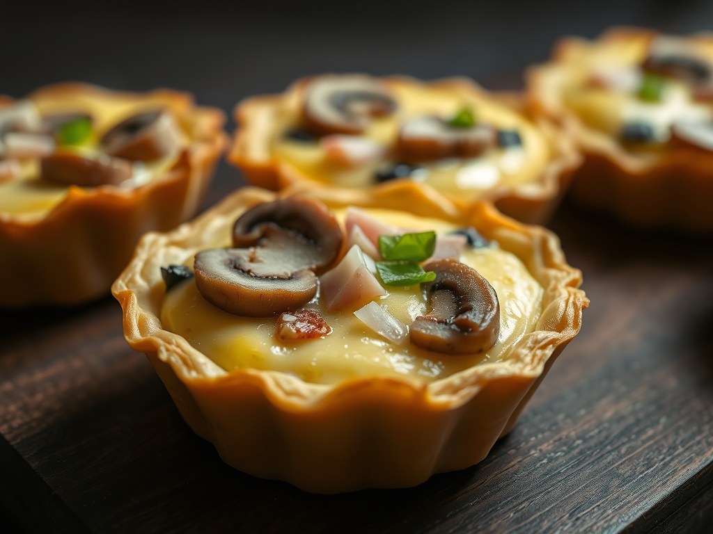taartjes met ham en champignons, AI-gegenereerde illustratie