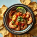 Tacochips met in frisse saus gestoofde gamba’s