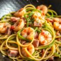 Tagliatelle met asperges garnalen en ham
