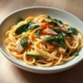 Tagliatelle met bladspinazie en gerookte kip