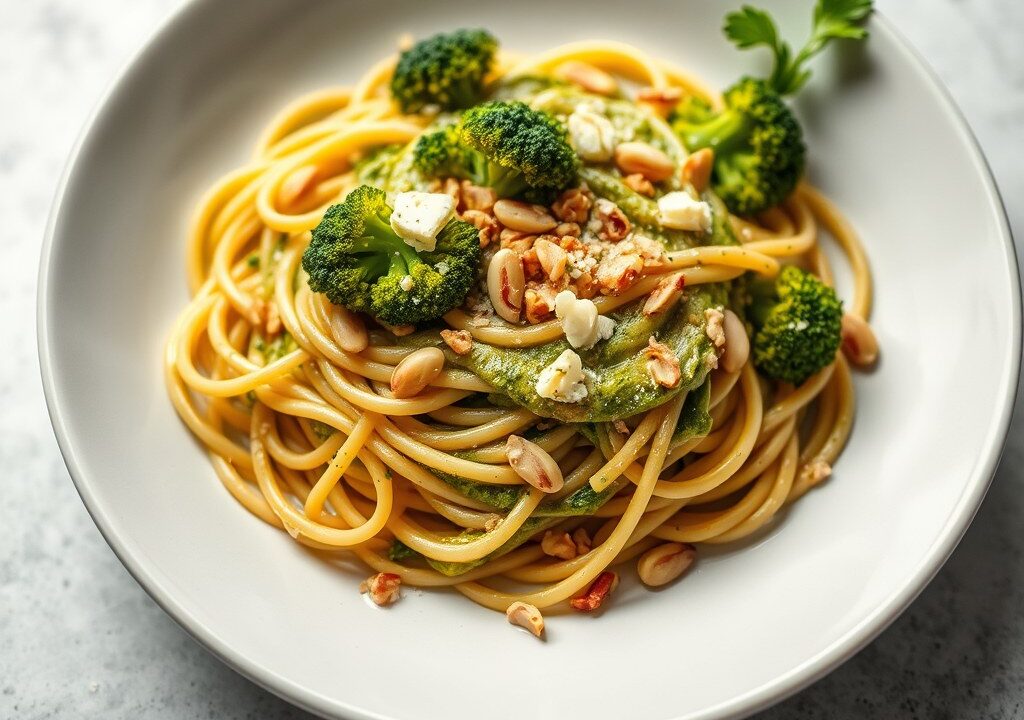 Tagliatelle met Broccoli-Pesto, AI-gegenereerde illustratie
