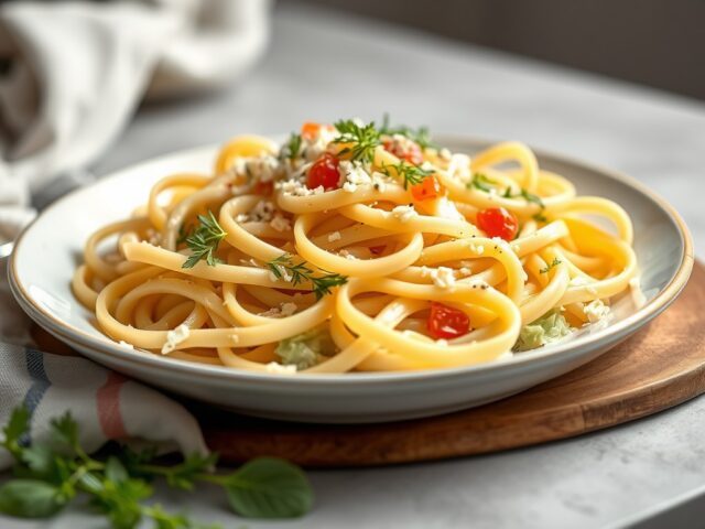 Tagliatelle met Chinese kool,room en kaas
