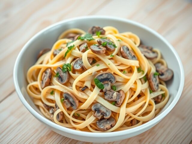 Tagliatelle met knoflookroomsaus en paddestoelen