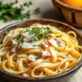 Tagliatelle met prei en ham