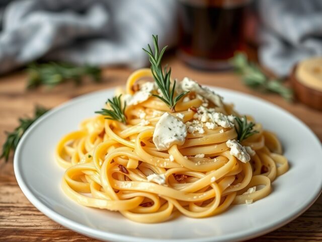 Tagliatelle met roquefort en rozemarijn