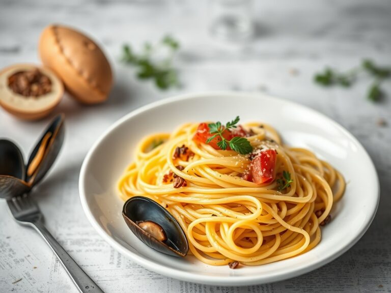 Tagliatelle met saffraan en zeebanket: