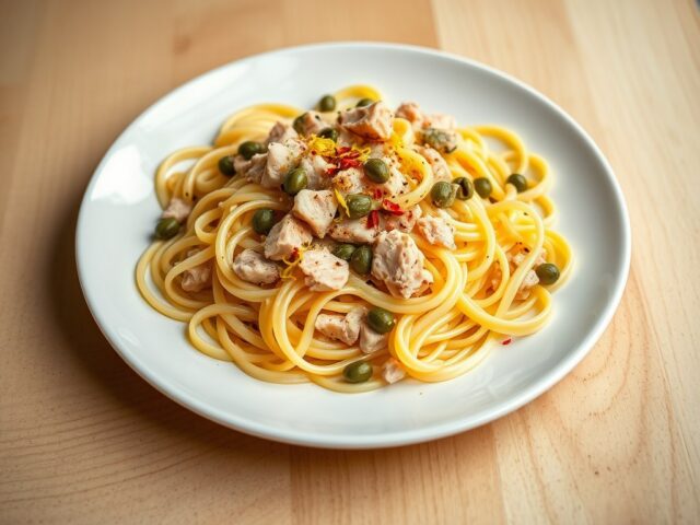 tagliatelle met tonijn en kappertjes