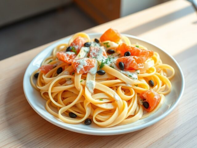 Tagliatelle met zalm en mierikswortelcreme