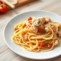 Tagliatelle met zalm en roze peperbessen
