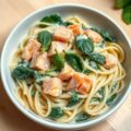 tagliatelle met zalm en spinaziemozzarellasaus