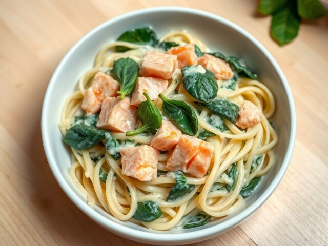 tagliatelle met zalm en spinaziemozzarellasaus
