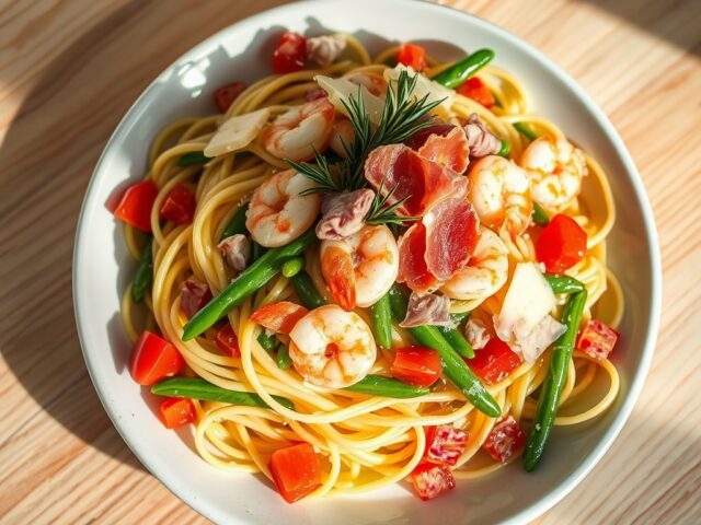 Tagliatelli met garnalen en rozemarijn