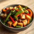 Tahoe met groenten en Chinese zwarte bonensaus