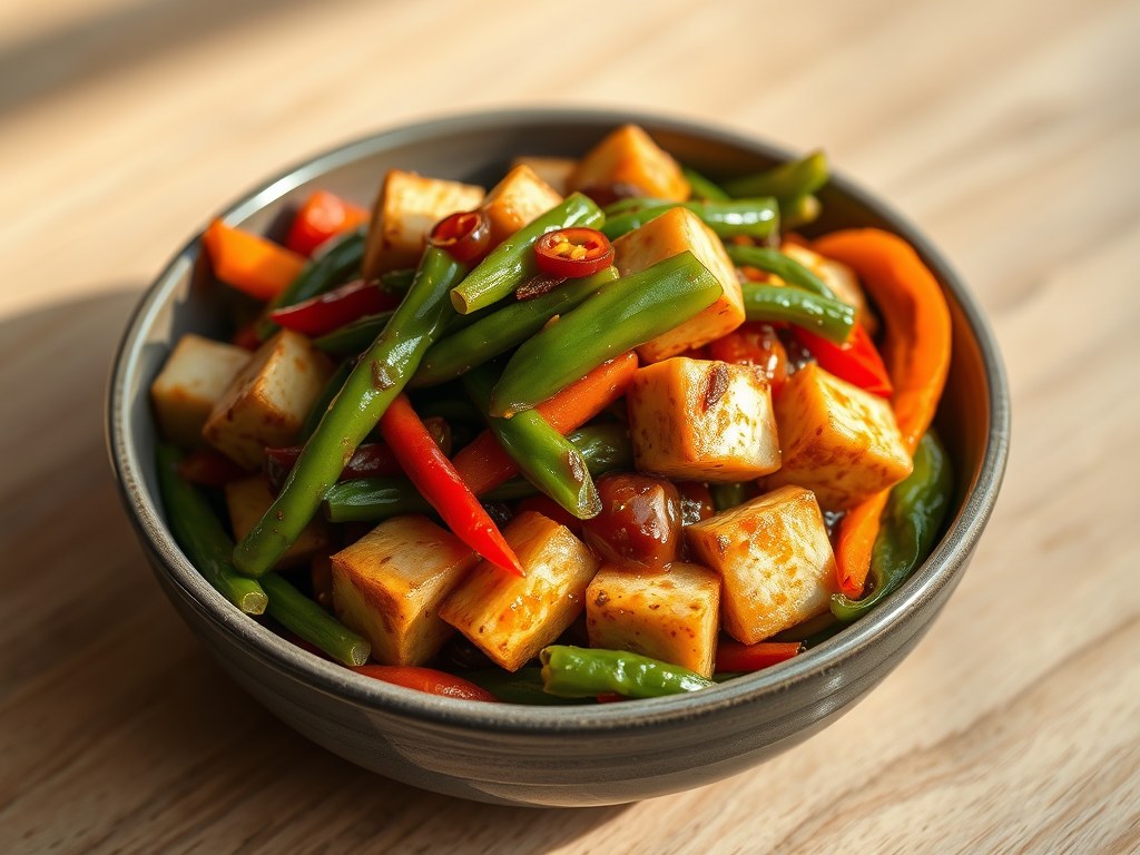 Tahoe met groenten en Chinese zwarte bonensaus, AI-gegenereerde illustratie