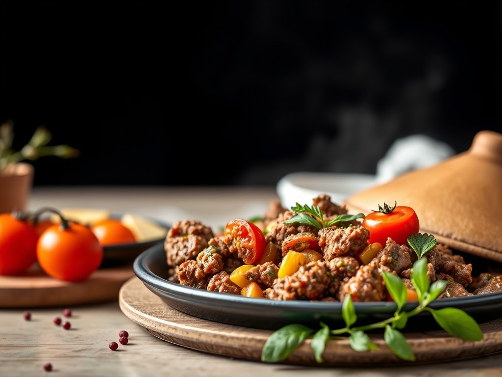 tajine met kefta en tomaten, AI-gegenereerde illustratie