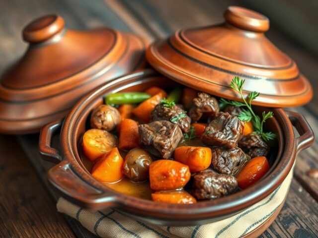 Tajine van lamsvlees en lentegroenten