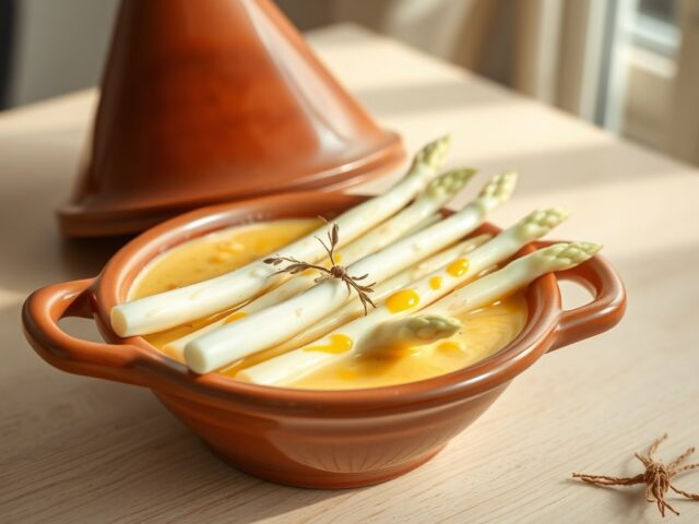 Tajine van witte asperges met saffraan