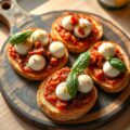 tapas tostada met mozzarella en basilicum